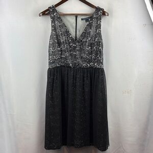 French Connection Black and Gray Lace Midi Dress